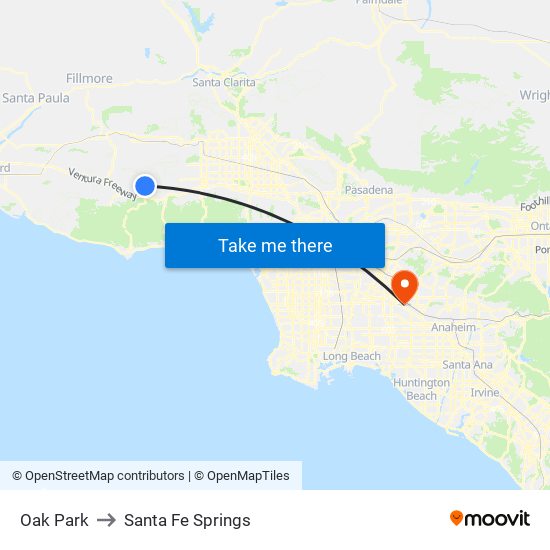 Oak Park to Santa Fe Springs map