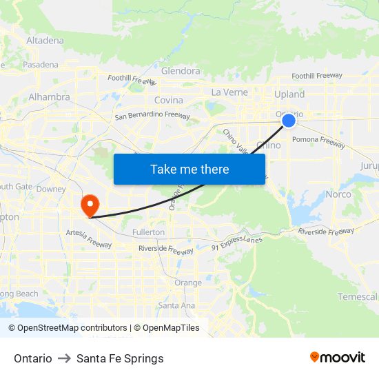 Ontario to Santa Fe Springs map