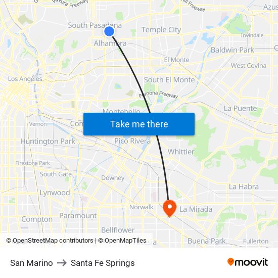 San Marino to Santa Fe Springs map