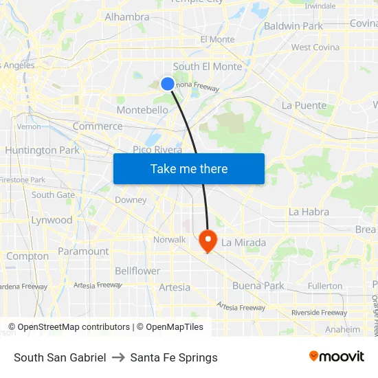 South San Gabriel to Santa Fe Springs map