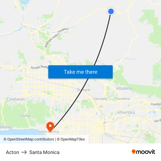 Acton to Santa Monica map