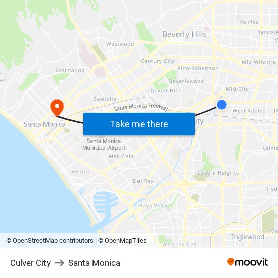 Culver City to Santa Monica map