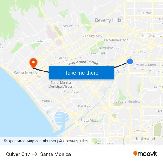 Culver City to Santa Monica map