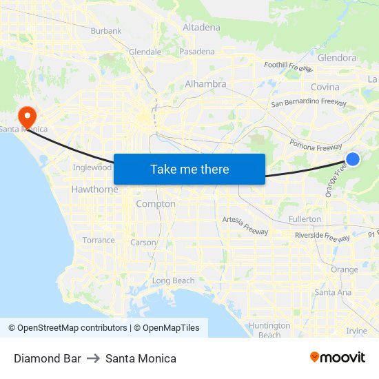 Diamond Bar to Santa Monica map