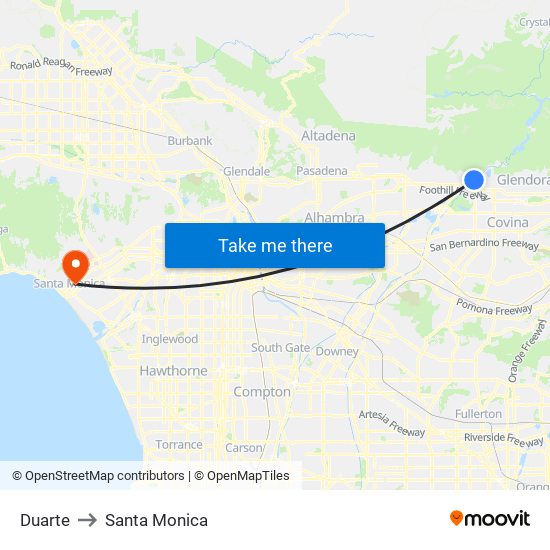 Duarte to Santa Monica map