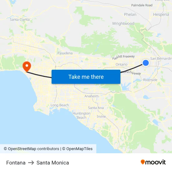 Fontana to Santa Monica map