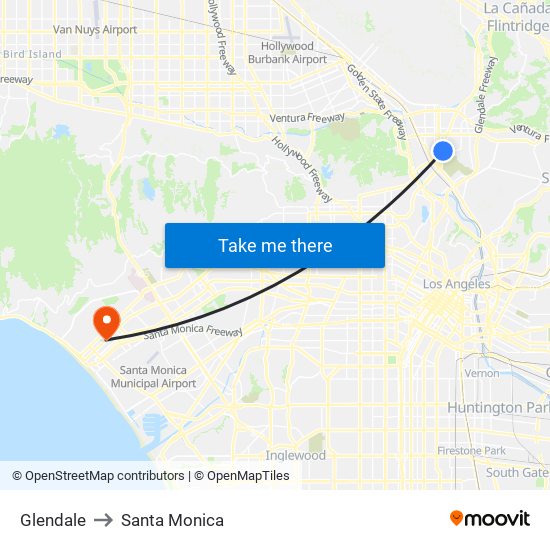 Glendale to Santa Monica map