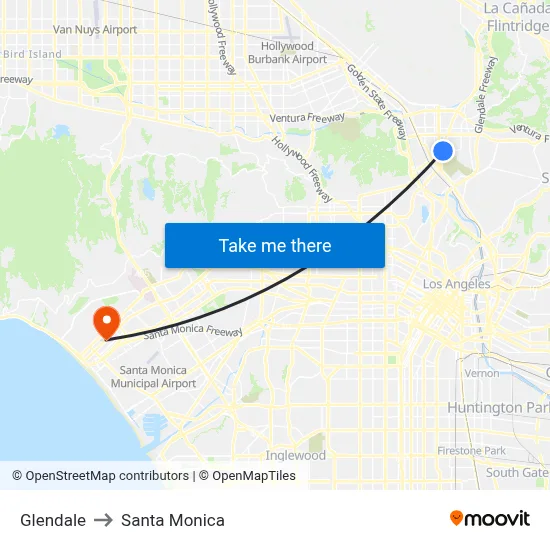 Glendale to Santa Monica map