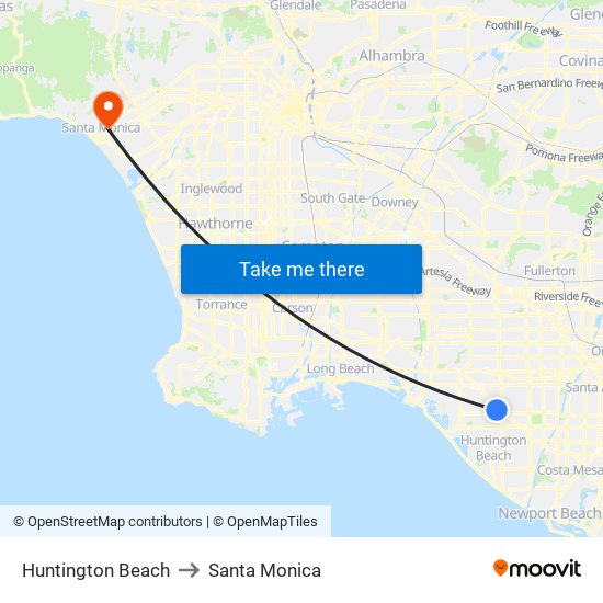 Huntington Beach to Santa Monica map