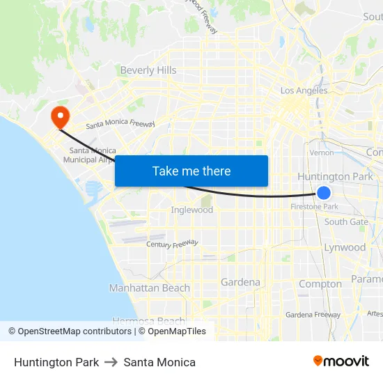 Huntington Park to Santa Monica map