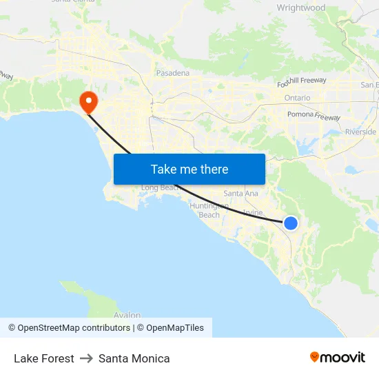 Lake Forest to Santa Monica map