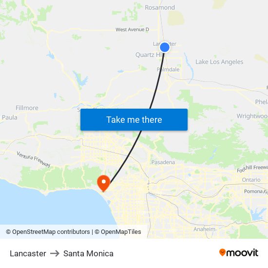 Lancaster to Santa Monica map
