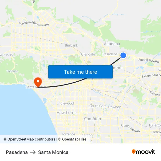 Pasadena to Santa Monica map