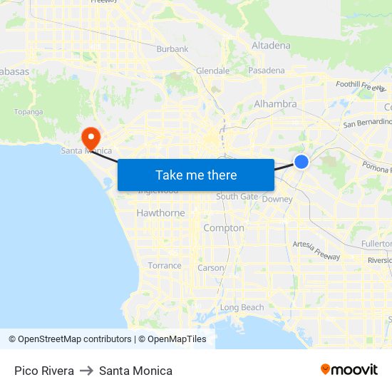 Pico Rivera to Santa Monica map