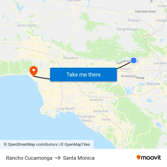 Rancho Cucamonga to Santa Monica map