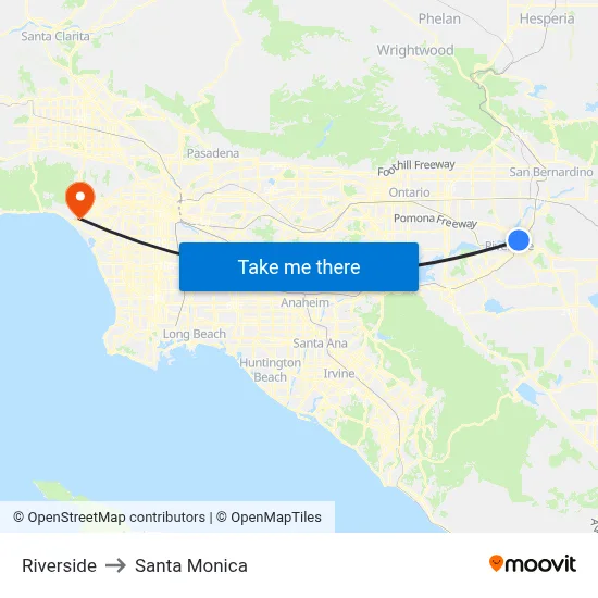 Riverside to Santa Monica map