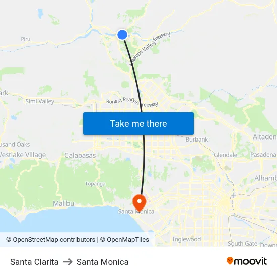 Santa Clarita to Santa Monica map
