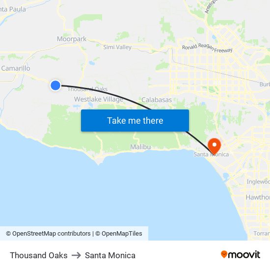 Thousand Oaks to Santa Monica map