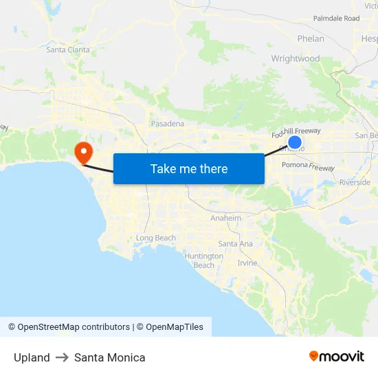 Upland to Santa Monica map