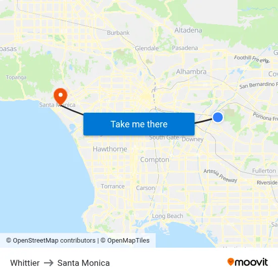 Whittier to Santa Monica map