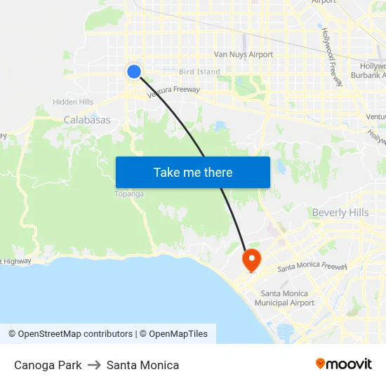 Canoga Park to Santa Monica map