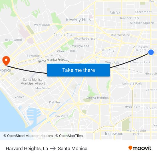 Harvard Heights, La to Santa Monica map