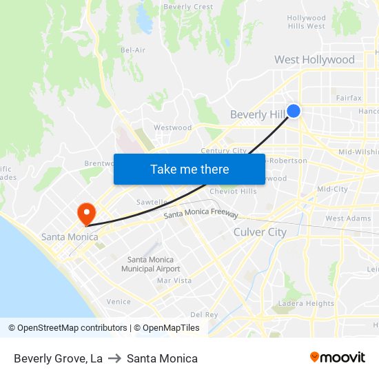 Beverly Grove, La to Santa Monica map