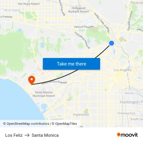 Los Feliz to Santa Monica map