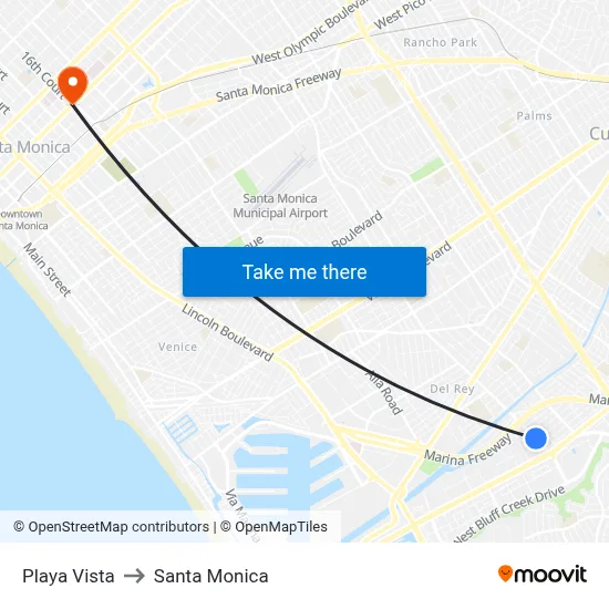 Playa Vista to Santa Monica map