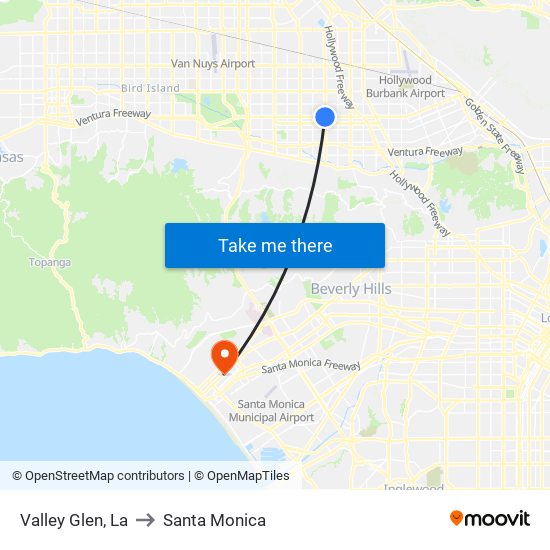 Valley Glen, La to Santa Monica map