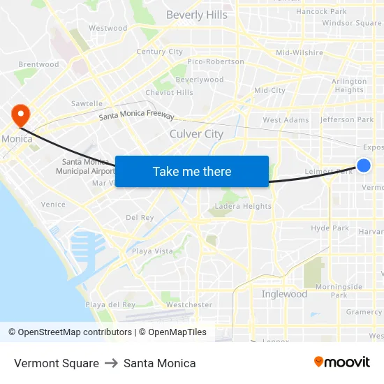 Vermont Square to Santa Monica map