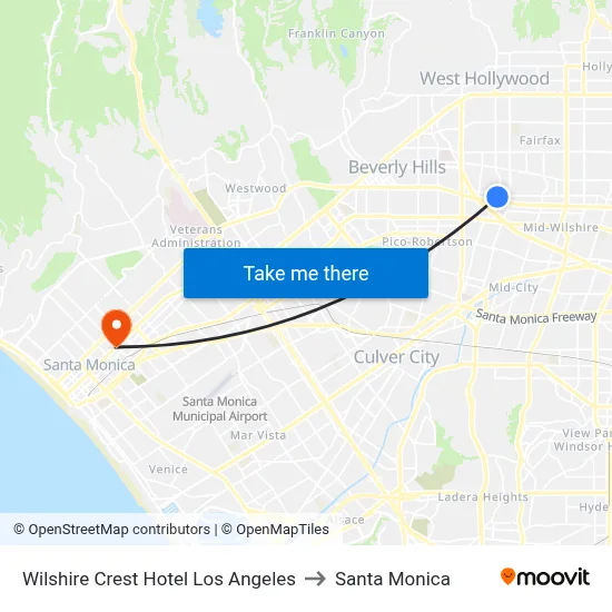 Wilshire Crest Hotel Los Angeles to Santa Monica map