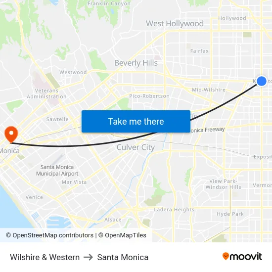 Wilshire & Western to Santa Monica map