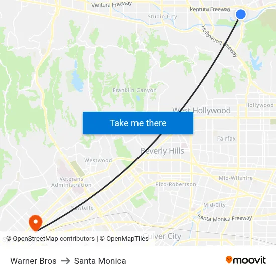 Warner Bros to Santa Monica map