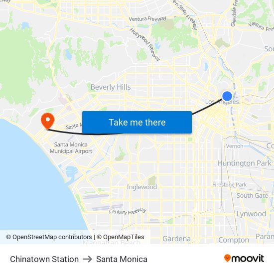 Chinatown Station to Santa Monica map