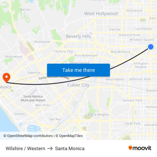 Wilshire / Western to Santa Monica map