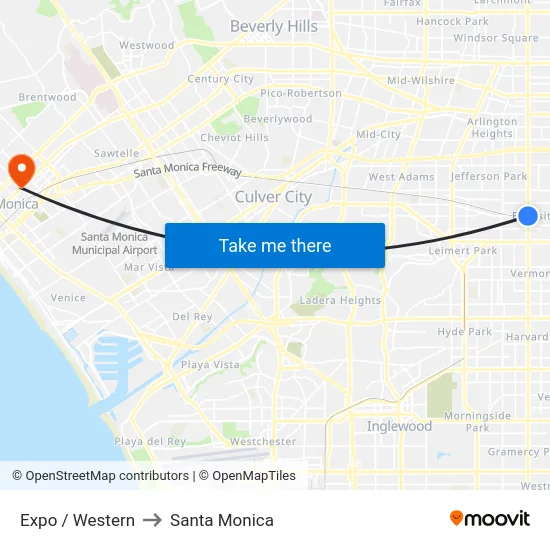 Expo / Western to Santa Monica map