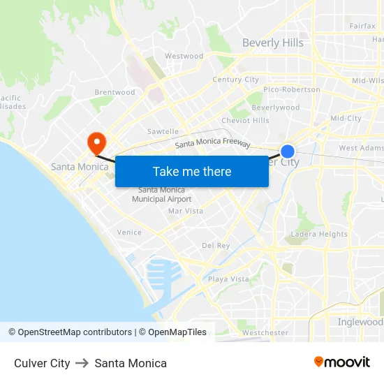 Culver City to Santa Monica map