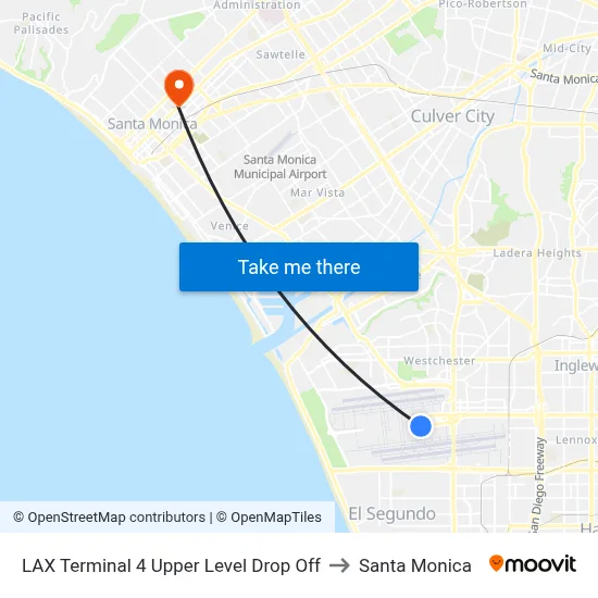 LAX Terminal 4 Upper Level Drop Off to Santa Monica map