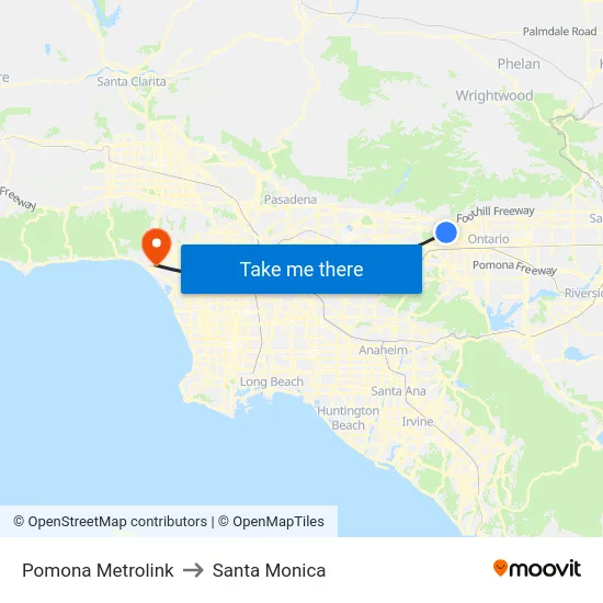 Pomona Metrolink to Santa Monica map