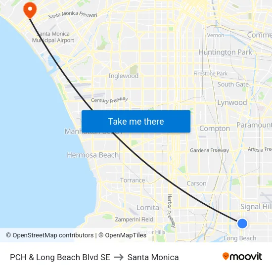PCH & Long Beach Blvd SE to Santa Monica map