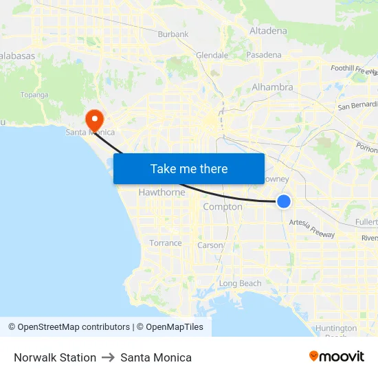 Norwalk Station to Santa Monica map