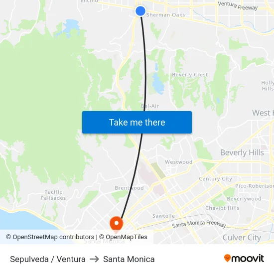 Sepulveda / Ventura to Santa Monica map