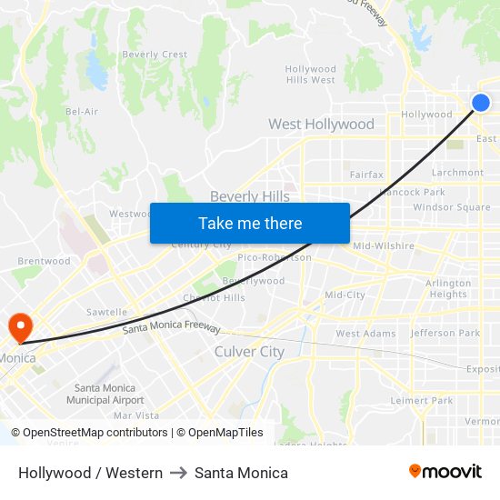 Hollywood / Western to Santa Monica map