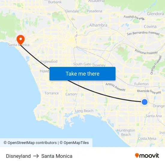 Disneyland to Santa Monica map