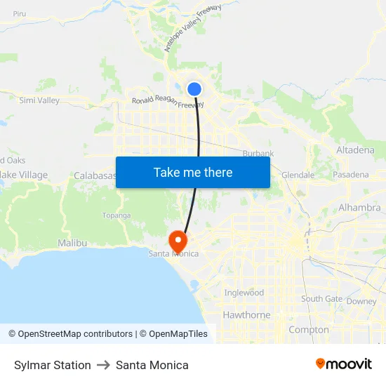 Sylmar Station to Santa Monica map