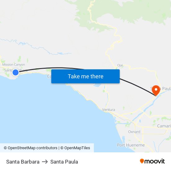 Santa Barbara to Santa Paula map