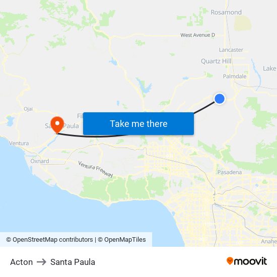 Acton to Santa Paula map