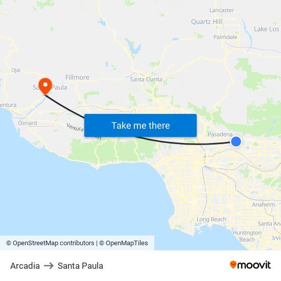 Arcadia to Santa Paula map