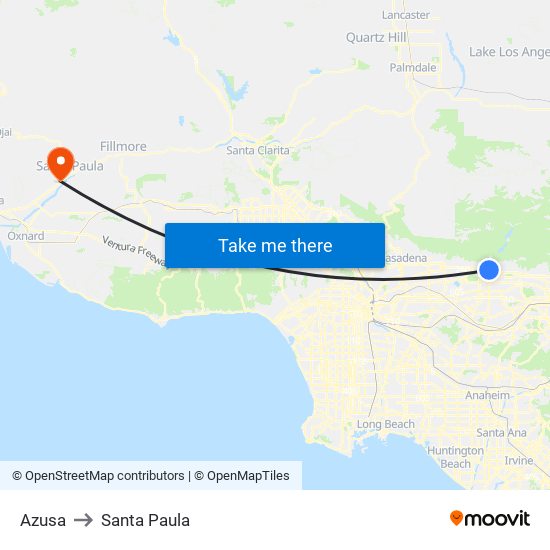 Azusa to Santa Paula map